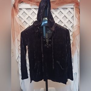 Juicy Couture Black Velvet hoodie ties in front women's sz XS